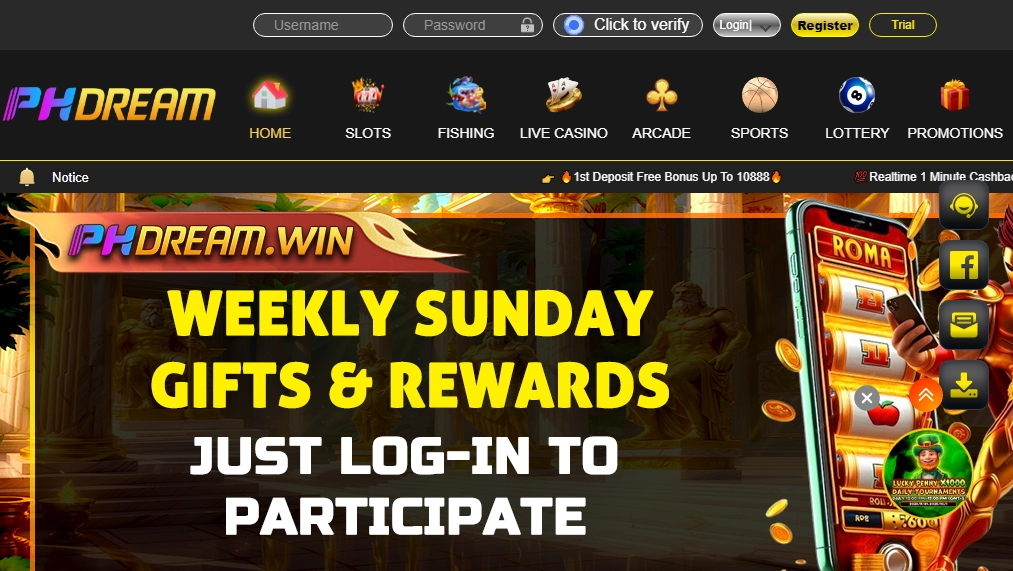 PHDream popular games lobby with featured casino titles